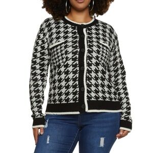 Houndstooth Print Button Front Black and White Plus Size Cardigan Nwot